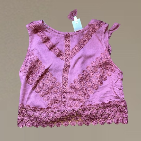 Self Esteem Tops - Self Esteem Lace Trimmed Mauve Tank Top